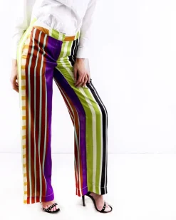 La Piscine Paris Pantalon palazzo en satin rayé vert Collectors Club*Femme Pantalons
