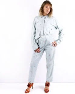 La Piscine Paris Pantalon smoké en velours brodé Forte Forte*Femme Pantalons