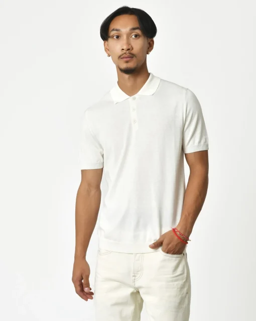 La Piscine Paris Polo à manches courtes en soie et coton Vneck*Homme Polos