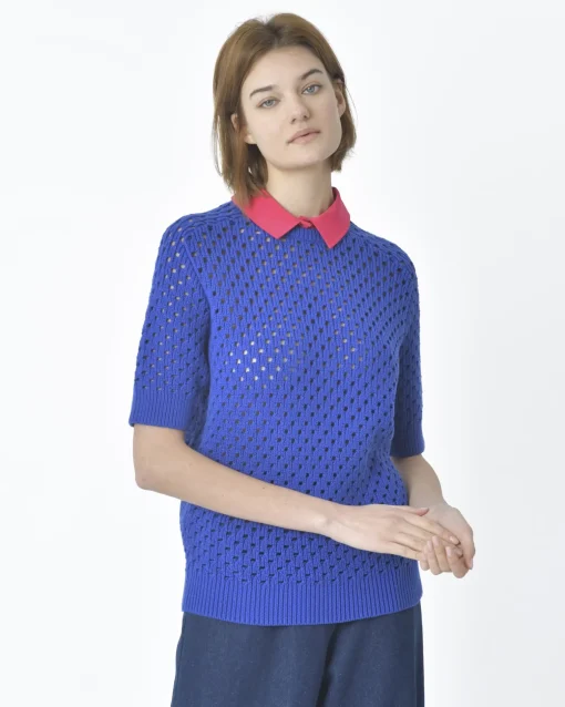 La Piscine Paris Polo ajouré manches courtes col rose Carven*Femme Polos