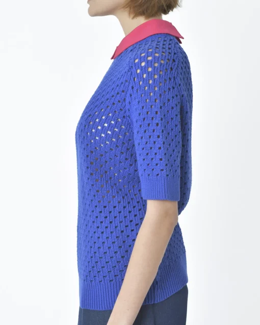 La Piscine Paris Polo ajouré manches courtes col rose Carven*Femme Polos