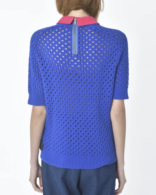 La Piscine Paris Polo ajouré manches courtes col rose Carven*Femme Polos