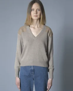 La Piscine Paris Pull à fils métallisés et empiècements Nude*Femme Pulls & Cardigans