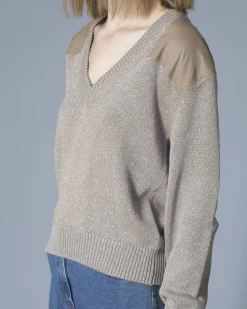 La Piscine Paris Pull à fils métallisés et empiècements Nude*Femme Pulls & Cardigans