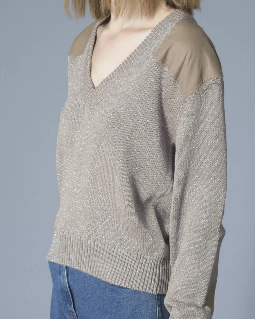 La Piscine Paris Pull à fils métallisés et empiècements Nude*Femme Pulls & Cardigans
