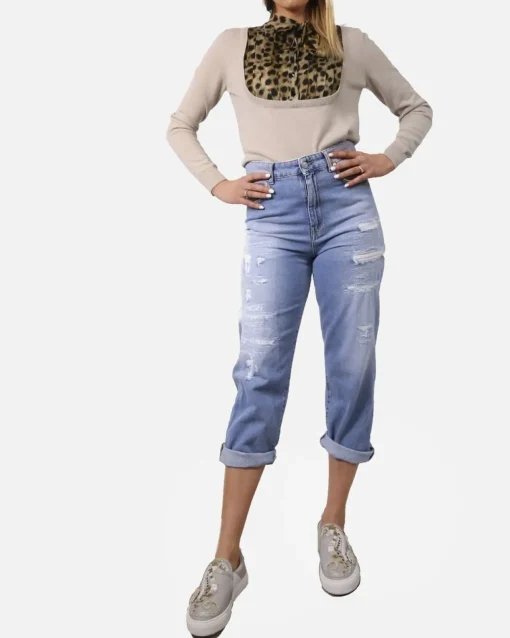 La Piscine Paris Pull chemise en maille et satin léopard Blumarine*Femme Pulls & Cardigans