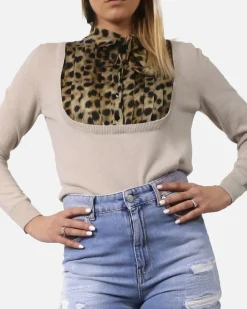 La Piscine Paris Pull chemise en maille et satin léopard Blumarine*Femme Pulls & Cardigans