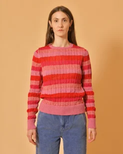 La Piscine Paris Pull en coton et lurex à rayures Emma White*Femme Pulls & Cardigans