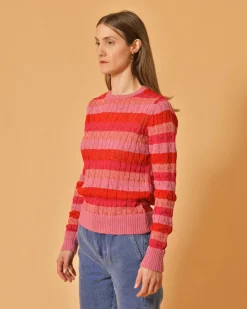 La Piscine Paris Pull en coton et lurex à rayures Emma White*Femme Pulls & Cardigans