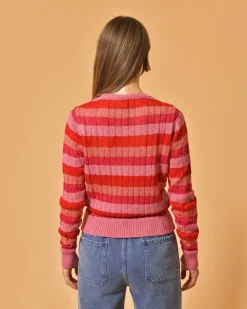 La Piscine Paris Pull en coton et lurex à rayures Emma White*Femme Pulls & Cardigans
