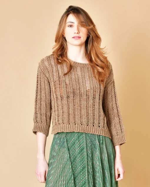 La Piscine Paris Pull en coton tricoté à sequins dorés Lorena Antoniazzi*Femme Pulls & Cardigans