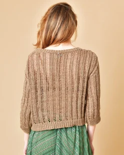 La Piscine Paris Pull en coton tricoté à sequins dorés Lorena Antoniazzi*Femme Pulls & Cardigans