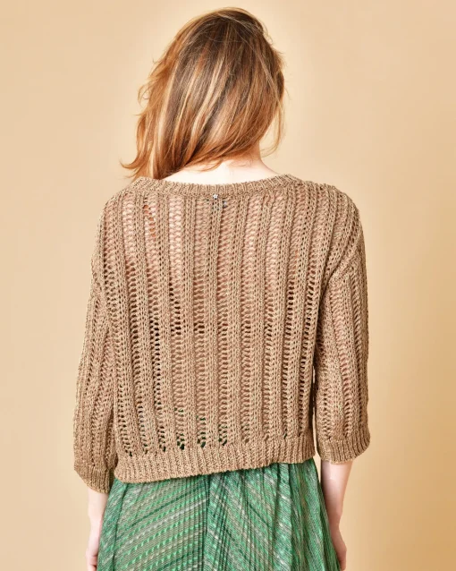 La Piscine Paris Pull en coton tricoté à sequins dorés Lorena Antoniazzi*Femme Pulls & Cardigans