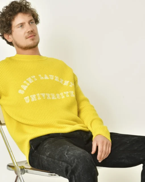La Piscine Paris Pull en laine à broderies Saint Laurent*Homme Pulls & Gilets