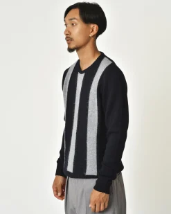 La Piscine Paris Pull en laine bicolore à rayures Vneck*Homme Pulls & Gilets
