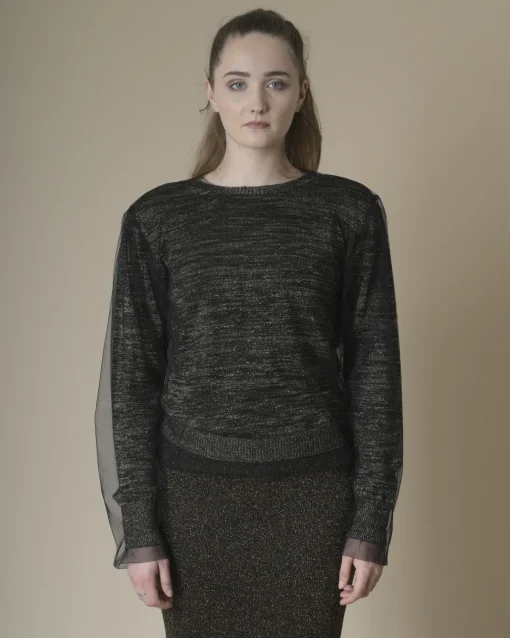 La Piscine Paris Pull en lurex doré et tulle Nude*Femme Pulls & Cardigans