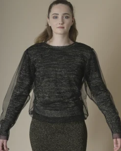 La Piscine Paris Pull en lurex doré et tulle Nude*Femme Pulls & Cardigans