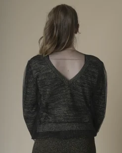 La Piscine Paris Pull en lurex doré et tulle Nude*Femme Pulls & Cardigans