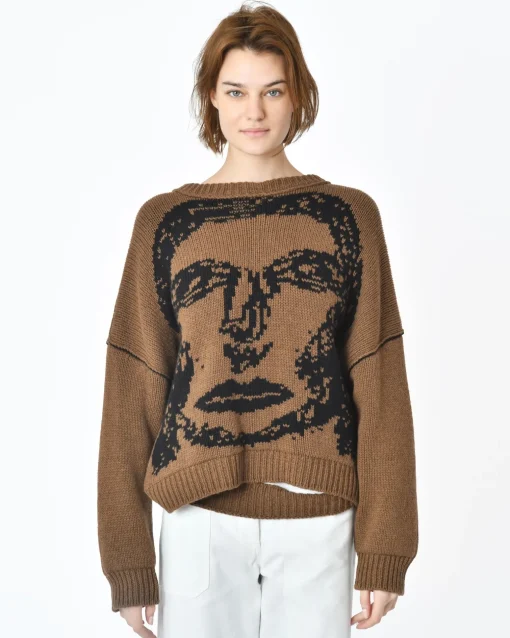 La Piscine Paris Pull motif visage en maille épaisse Isabel Benenato*Femme Pulls & Cardigans