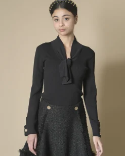 La Piscine Paris Pull côtelé à col lavallière Edward Achour*Femme Pulls & Cardigans