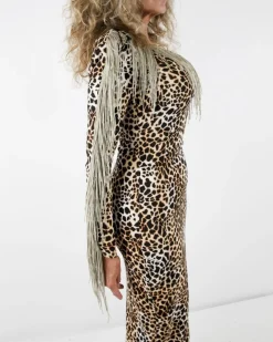 La Piscine Paris Robe asymétrique léopard à franges dorées Elisabetta Franchi*Femme Robes