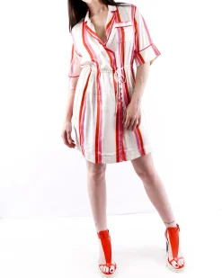 La Piscine Paris Robe cache coeur en satin à rayures colorées Isabelle he*Femme Robes