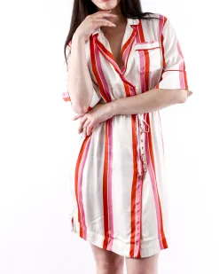 La Piscine Paris Robe cache coeur en satin à rayures colorées Isabelle he*Femme Robes