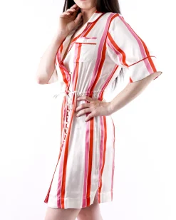 La Piscine Paris Robe cache coeur en satin à rayures colorées Isabelle he*Femme Robes