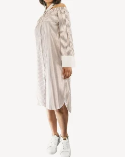 La Piscine Paris Robe chemise col bateau à rayures & col claudine Isabelle he*Femme Robes