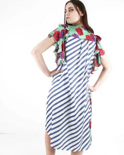 La Piscine Paris Robe en satin fleurie et rayée Nude*Femme Robes