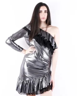 La Piscine Paris Robe en soie argent lamé volanté Maison Père*Femme Robes