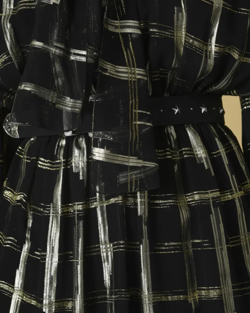 La Piscine Paris Robe en soie lamée dorée à col lavallière Alberta Ferretti*Femme Robes