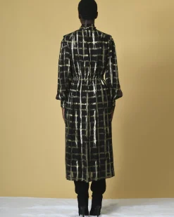 La Piscine Paris Robe en soie lamée dorée à col lavallière Alberta Ferretti*Femme Robes