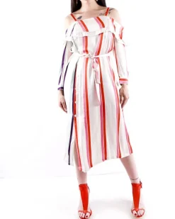 La Piscine Paris Robe façon chemise en satin à rayures colorés Isabelle he*Femme Robes