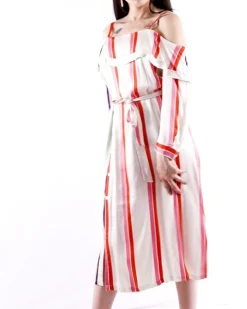 La Piscine Paris Robe façon chemise en satin à rayures colorés Isabelle he*Femme Robes