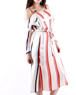 La Piscine Paris Robe façon chemise en satin à rayures colorés Isabelle he*Femme Robes