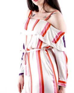 La Piscine Paris Robe façon chemise en satin à rayures colorés Isabelle he*Femme Robes