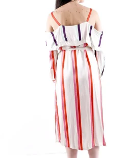La Piscine Paris Robe façon chemise en satin à rayures colorés Isabelle he*Femme Robes