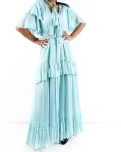 La Piscine Paris Robe longue en soie turquoise lamé volanté Space Simona Corsellini*Femme Robes