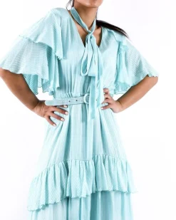 La Piscine Paris Robe longue en soie turquoise lamé volanté Space Simona Corsellini*Femme Robes