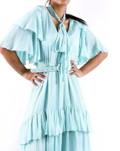 La Piscine Paris Robe longue en soie turquoise lamé volanté Space Simona Corsellini*Femme Robes