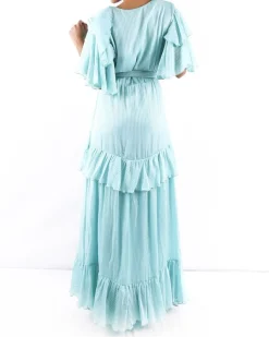 La Piscine Paris Robe longue en soie turquoise lamé volanté Space Simona Corsellini*Femme Robes