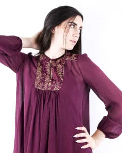 La Piscine Paris Robe longue en soie bordeaux à broderies Forte Forte*Femme Robes