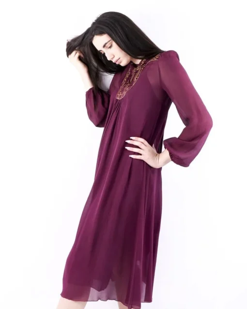 La Piscine Paris Robe longue en soie bordeaux à broderies Forte Forte*Femme Robes