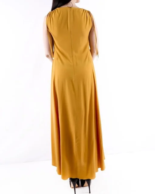 La Piscine Paris Robe longue en soie moutarde à épaule smockée Les Copains*Femme Robes