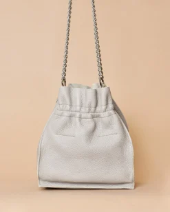 La Piscine Paris Sac à main gris en cuir chaîne argentée Falorni*Femme Sacs