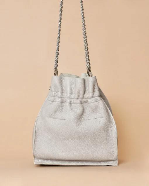 La Piscine Paris Sac à main gris en cuir chaîne argentée Falorni*Femme Sacs