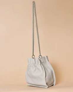 La Piscine Paris Sac à main gris en cuir chaîne argentée Falorni*Femme Sacs