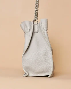 La Piscine Paris Sac à main gris en cuir chaîne argentée Falorni*Femme Sacs