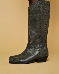 La Piscine Paris Santiags en cuir perforé à détails argentés Liu Jo*Femme Chaussures